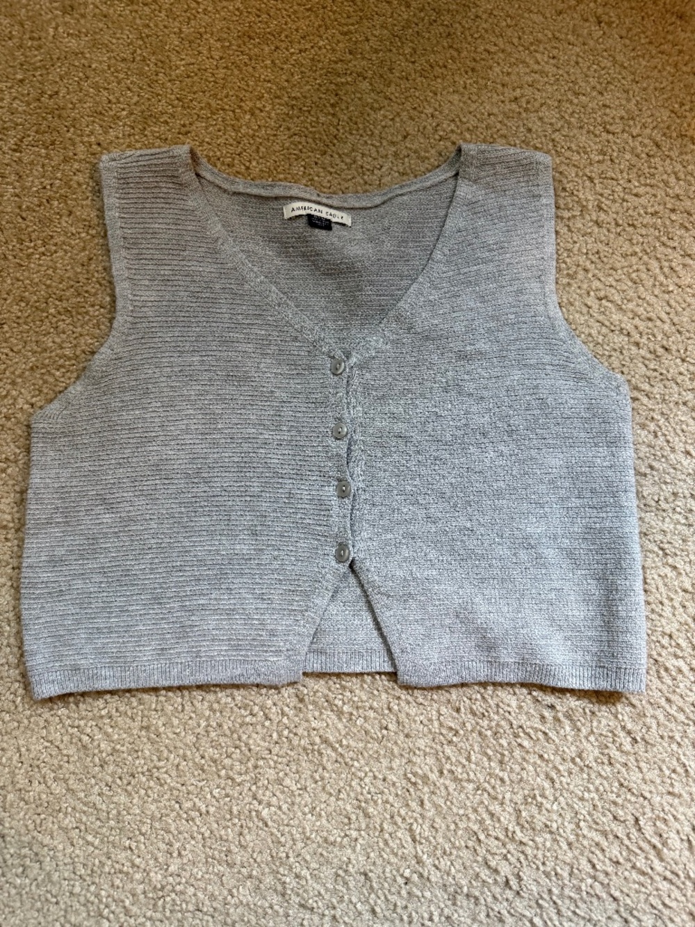 AMERICAN EAGLE Knit Crop Sweater Vest Top Sz M Gray Button Front Festival